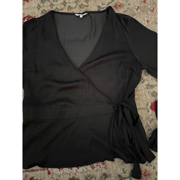 Naked Zebra Women's Black Long Sleeves V-Neckline Wrap Blouse Top Size Large - Picture 3 of 7